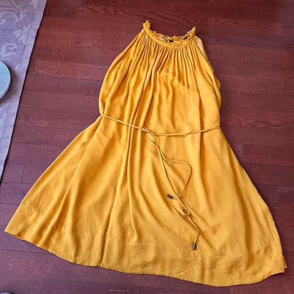 Banana Republic Yellow/Mustard Pleated Halter Midi Dress - Picture 2 of 7